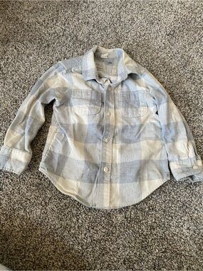 Baby Gap - Kids Long-Sleeve Plaid Button-Up Shirt - Light Grey & Cream - 3T